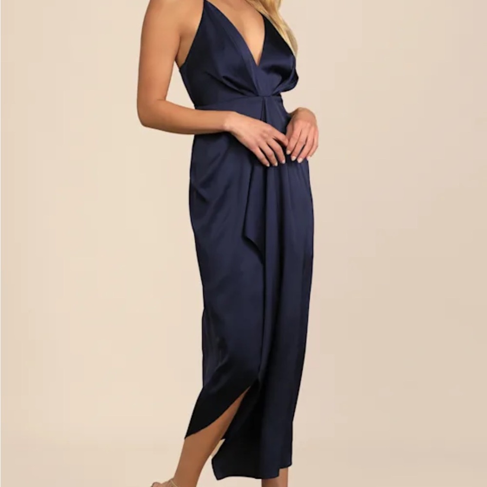 Lulu's Blue Asymmetrical Slip Dress for Cocktail Nights